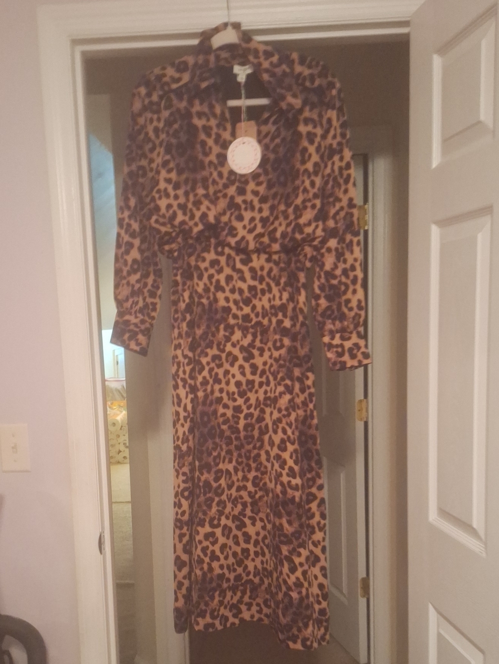 Umgee Leopard Print Long Sleeve Maxi Shirt Dress in Brown and Black